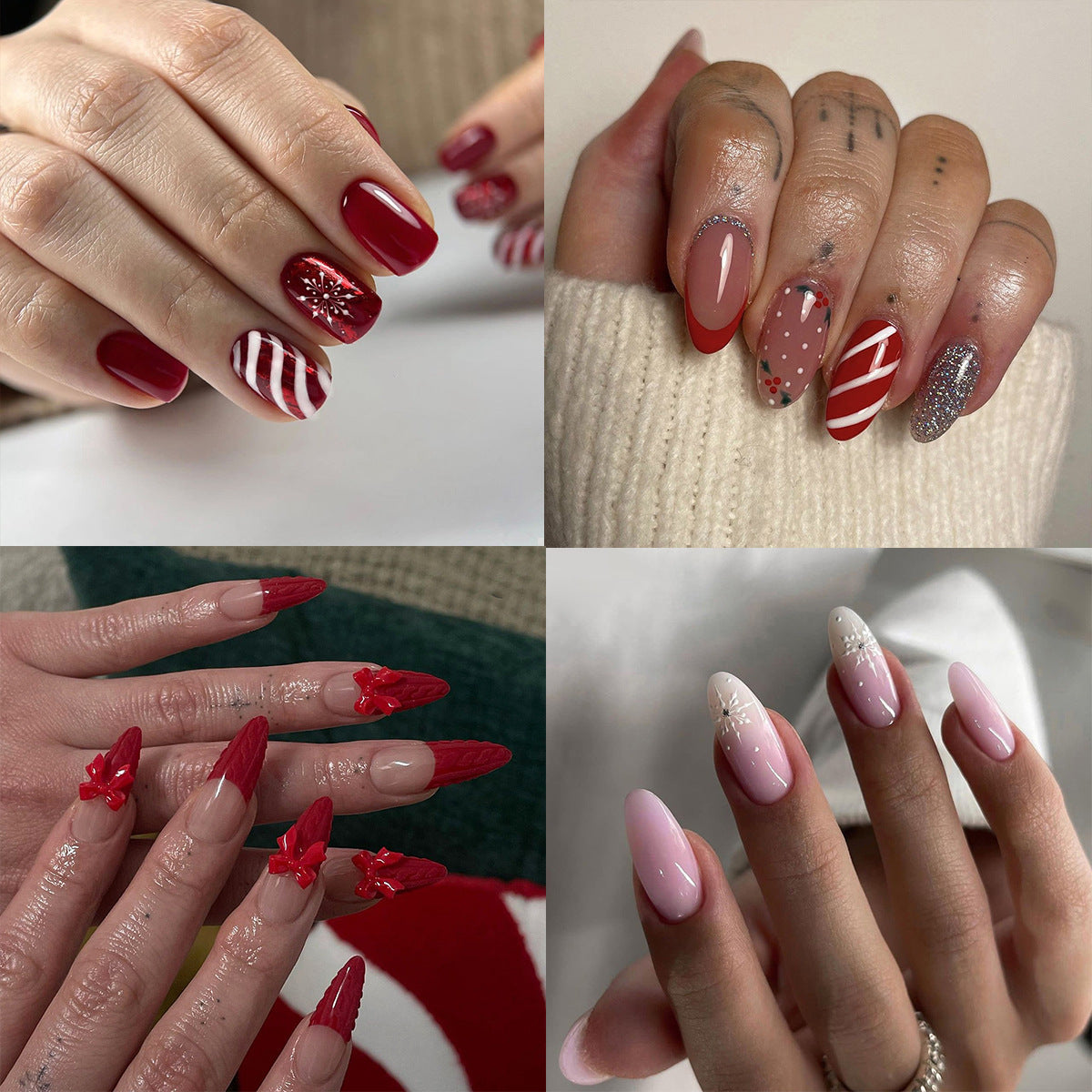 Christmas snowflake love snowman manicure short almond